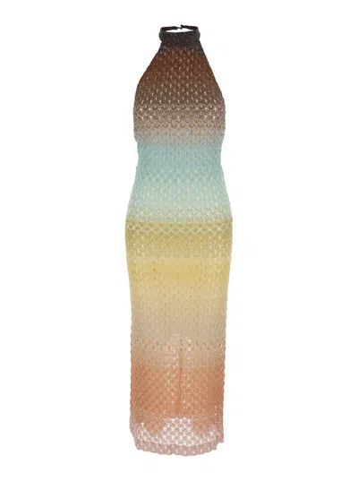 Missoni Multicolor Sleeveless Dress With Halterneck And Faded Effect In Viscose Blend Woman
