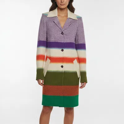 Pre-owned Missoni Multicolor Stripe Knit Button Front Coat L