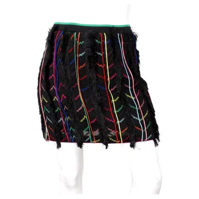 Pre-owned Missoni Multicolor Stripe Knit Fringe Mini Skirt In Black