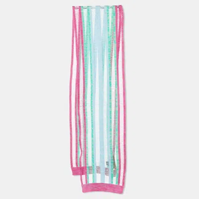 Missoni Multicolor Striped Cotton Knit Stole In Brown