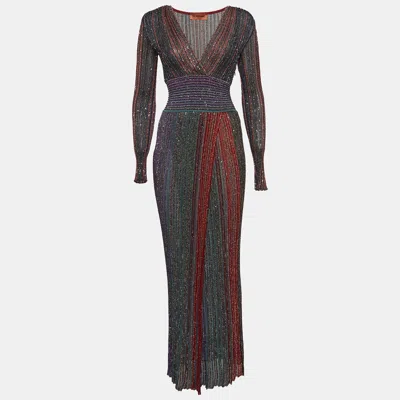 Pre-owned Missoni Multicolor Striped Embellished Lurex Knit Maxi Dress S