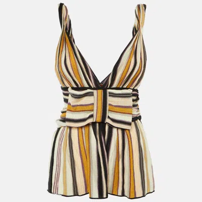 Pre-owned Missoni Multicolor Striped Knit Bow Detail Top M