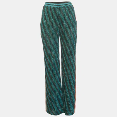 Pre-owned Missoni Multicolor Striped Lurex Knit Wide Leg Trousers M