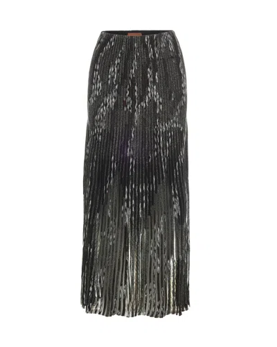 Missoni Multicolor Striped Pleated Midi Skirt In Gray