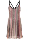 MISSONI MULTICOLOR STRIPED SEQUIN DRESS WITH PLUNGING V-NECK AND CRISS-CROSS STRAPS
