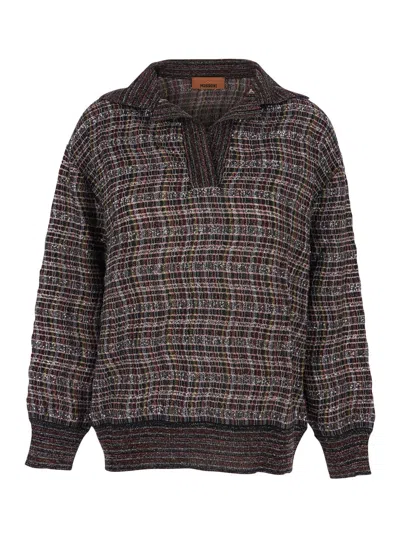MISSONI MULTICOLOR SWEATER WITH WIDE COLLAR AND ALL-OVER ZIGZAG PATTERN IN WOOL BLEND WOMAN
