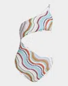 Missoni Multicolor Wave Asymmetric Cutout One-piece Swimsuit In Muliticolor W White Base