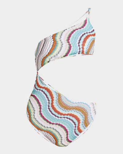 MISSONI MULTICOLOR WAVE ASYMMETRIC CUTOUT ONE-PIECE SWIMSUIT