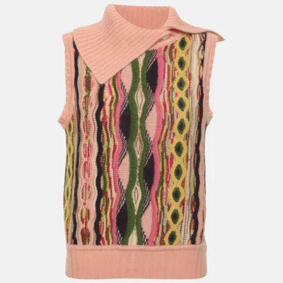 Pre-owned Missoni Multicolor Wool Blend Knit Asymmetric Collared Vest S