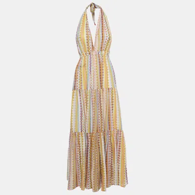 Pre-owned Missoni Multicolor Zig Zag Cotton Blend Halter Neck Sheer Maxi Dress S