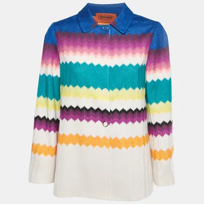 Pre-owned Missoni Multicolor Zig Zag Knit Button Front Jacket M