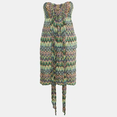 Pre-owned Missoni Multicolor Zig Zag Knit Halter Neck Mini Dress M
