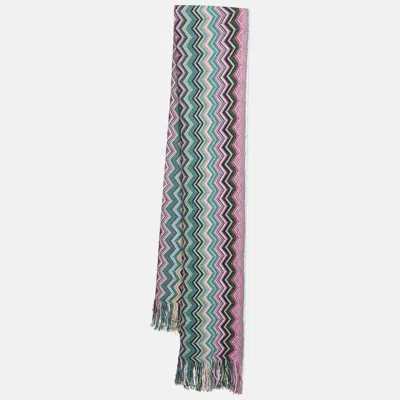 Pre-owned Missoni Multicolor Zig Zag Print Fringe Scarf