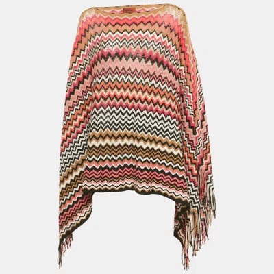 Pre-owned Missoni Multicolor Zig-zag Wool Fringed Poncho One Size