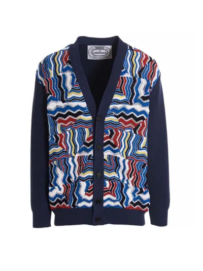 Missoni Ribbed And Crochet-knit Cotton-blend Cardigan In Navy
