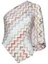 Missoni Multicolor Zigzag One-shoulder Top With Wide Sleeves In Neutral
