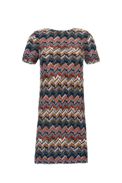 Missoni Multicolor Zigzag Pattern Mini Dress In Blue