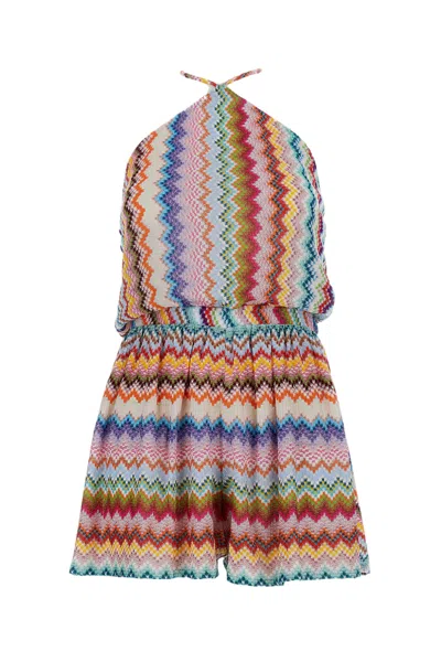 Missoni Short Jumpsuit In Lame Viscose With Pixel-effect Zigzag Pattern In Multi
