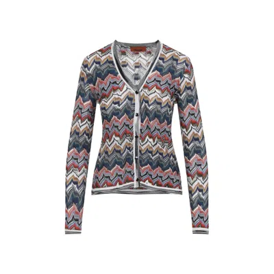 Missoni Womens Multicolor Tones Chevron V-neck Knit Cardigan In Gray