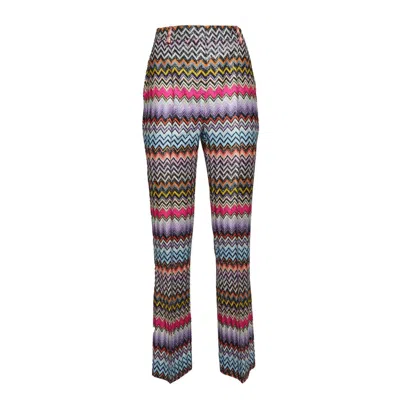 MISSONI MULTICOLORED CHEVRON PRINT LAMÉ THREAD VISCOSE CAPRI PANTS