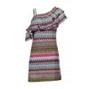 Missoni Multicolored Chevron Viscose One-shoulder Short Dress With Lurex In Multi