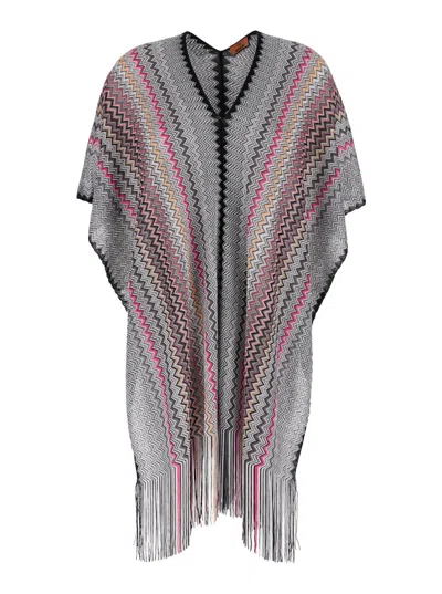 Missoni Multicolored Fringed Poncho In Viscose Woman In Multicolour