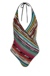 Missoni Multicolored Striped One-piece With Deep V-neckline In Multi