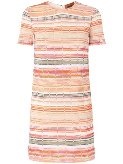 Missoni Short-sleeved Mini Dress With Lamé Zigzag Greek Key In Multicolor