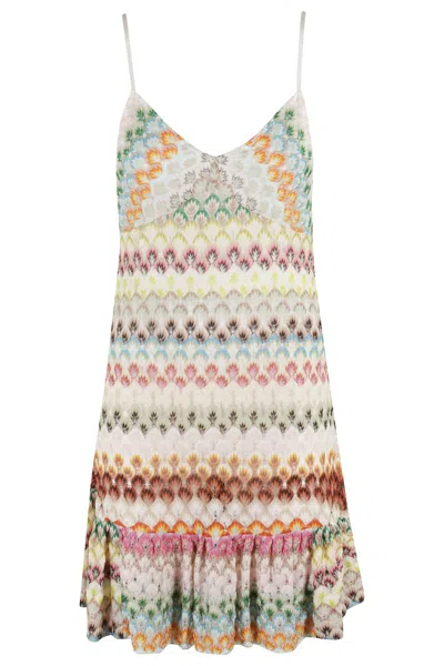 Missoni Multicolored V-neck Mini Dress With Ruffled Skirt