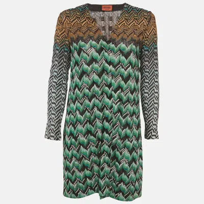 Missoni Multicolored Zig Zag Lurex Knit Button Front Cardigan