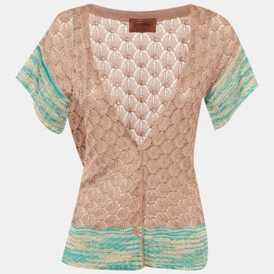 Pre-owned Missoni Multicolour Crochet Knit Short Sleeve Cardigan M