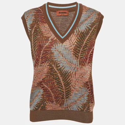 Pre-owned Missoni Multicolour Foliage Pattern Knitted V-neck Vest L