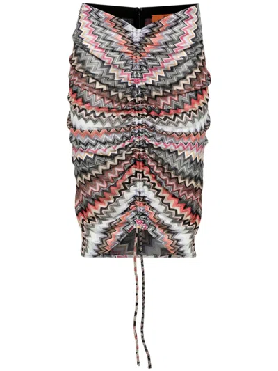 Missoni Multicolour Gathered Mini Skirt With Signature Zigzag Design