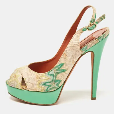 Missoni Multicolour Knit Fabric Peep Toe Platform Slingback Sandals