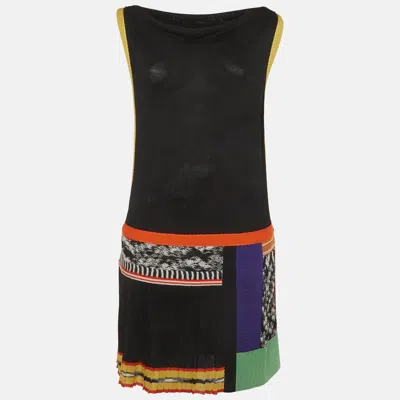 Missoni Multicolour Pique Knit Panelled Sleeveless Mini Dress In Black