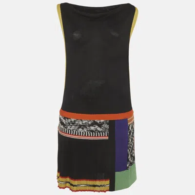 Pre-owned Missoni Multicolour Pique Knit Panelled Sleeveless Mini Dress M In Black