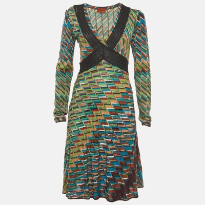 Missoni Multicolour Zig Zag Pattern Knit V Neck Mini Dress