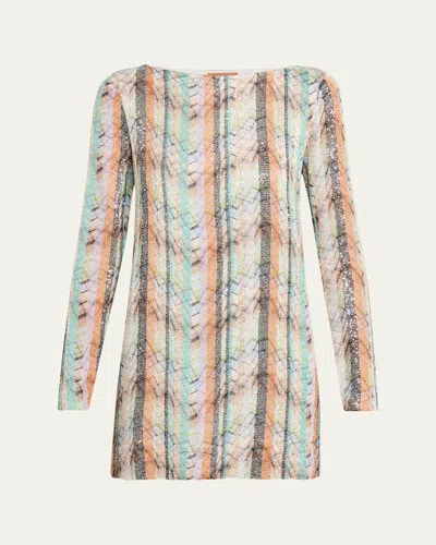 Missoni Multi-technique Long-sleeve Mini Dress In Gray