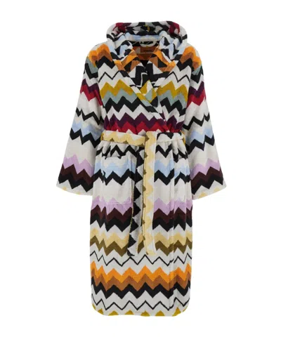MISSONI MISSONI HOME ZIG-ZAG PATTERN HOODED BATHROBE