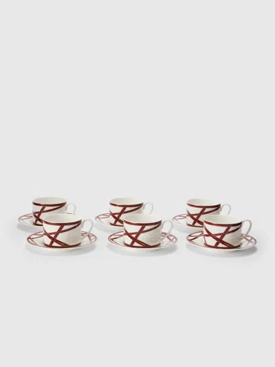 Missoni Nastri 6er-set Teetassen & Teller In Bordeaux