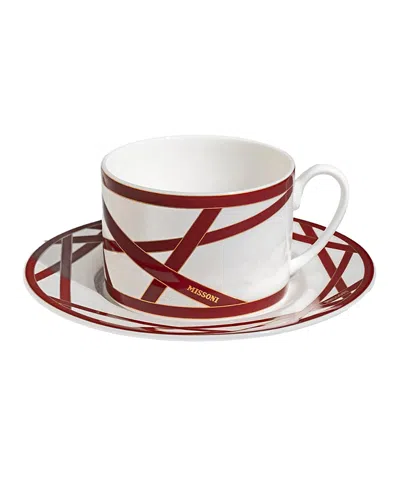 Missoni Nastri Tea Cup & Saucer, Set Of 2 In Burgundy