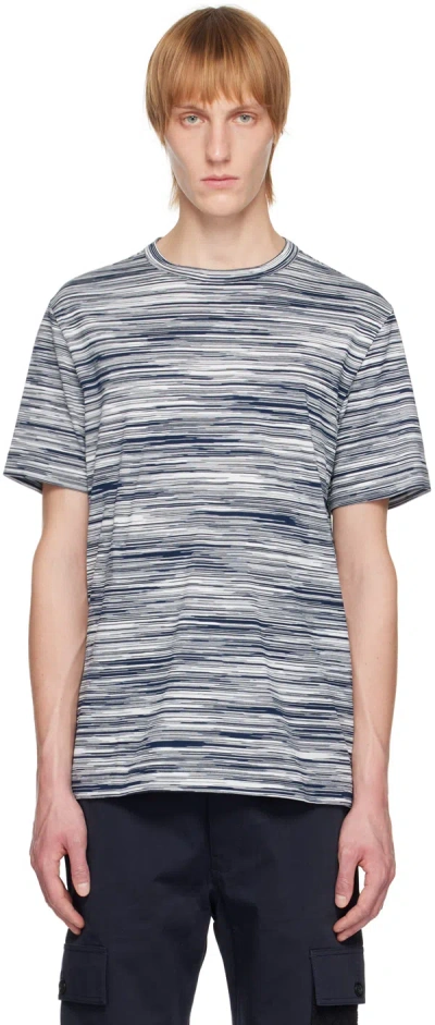 Missoni Navy & White Striped T-shirt In F703i Space-dyed Nav