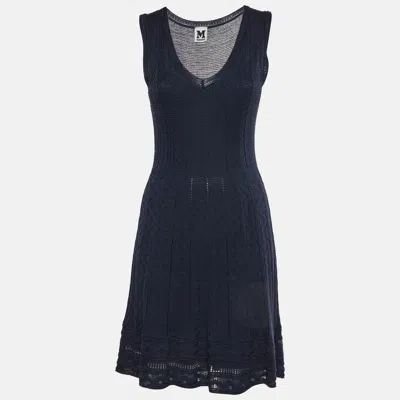 Pre-owned Missoni Navy Blue Knit Sleeveless V-neck Dress S