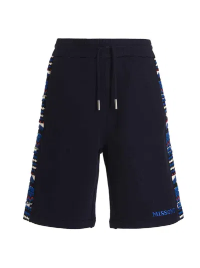 Missoni Embroidered Logo And Jacquard Insert Bermuda Shorts In Blue