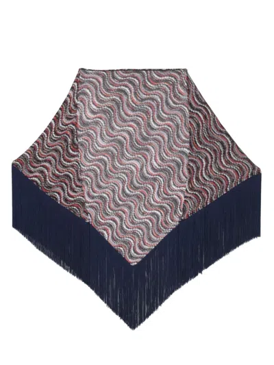 MISSONI NAVY BLUE MULTICOLOR TRIANGLE FRINGED SCARF FOR WOMEN