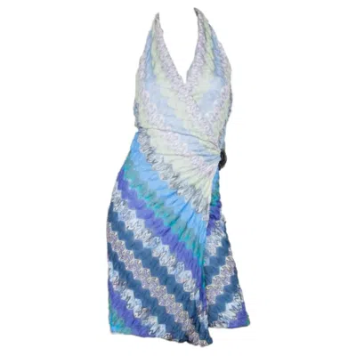 Pre-owned Missoni New  Blues Signature Crochet Knit Neckholder Wrap Dress Seen On Paris 44 In Purple
