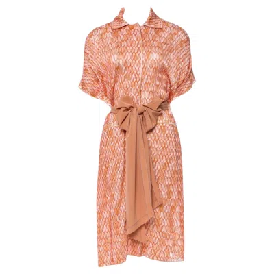 Pre-owned Missoni New  Chevron Crochet Knit Wrap Dress With Belt 40 In Pink