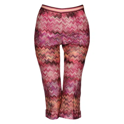 Pre-owned Missoni New  Cropped Zigzag Knit Cropped Capri Pants Trousers 40 In Pink