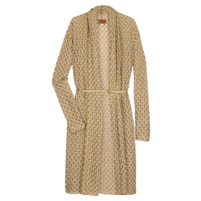 Pre-owned Missoni New  Gold Metallic Crochet Knit Cardigan Jacket Dress 38 In Brown