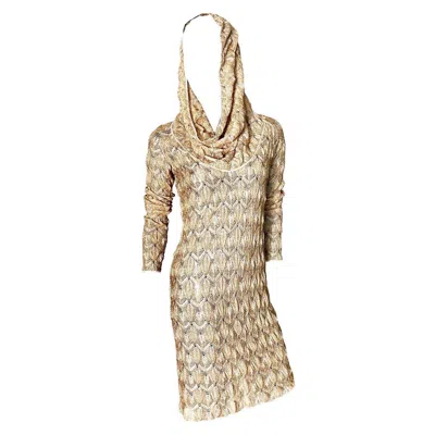 Pre-owned Missoni New  Gold Metallic Crochet Knit Hooded Shawl Dress 38